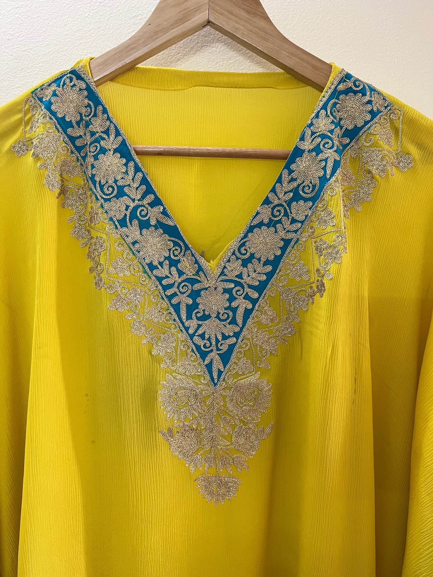 Golden Yellow Pure Chiffon Kashmiri Kaftan