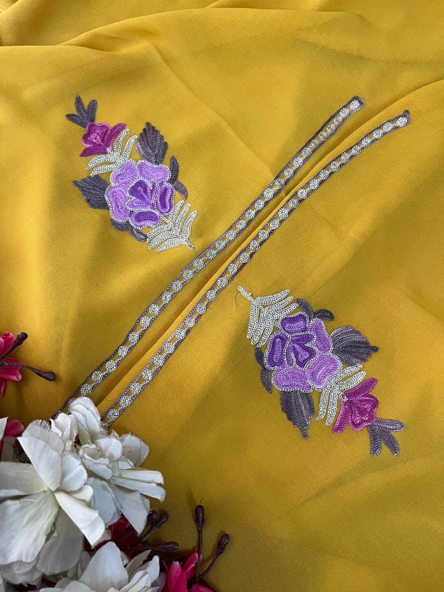 Yellow Pure Georgette Double Shade Kashmiri Suit