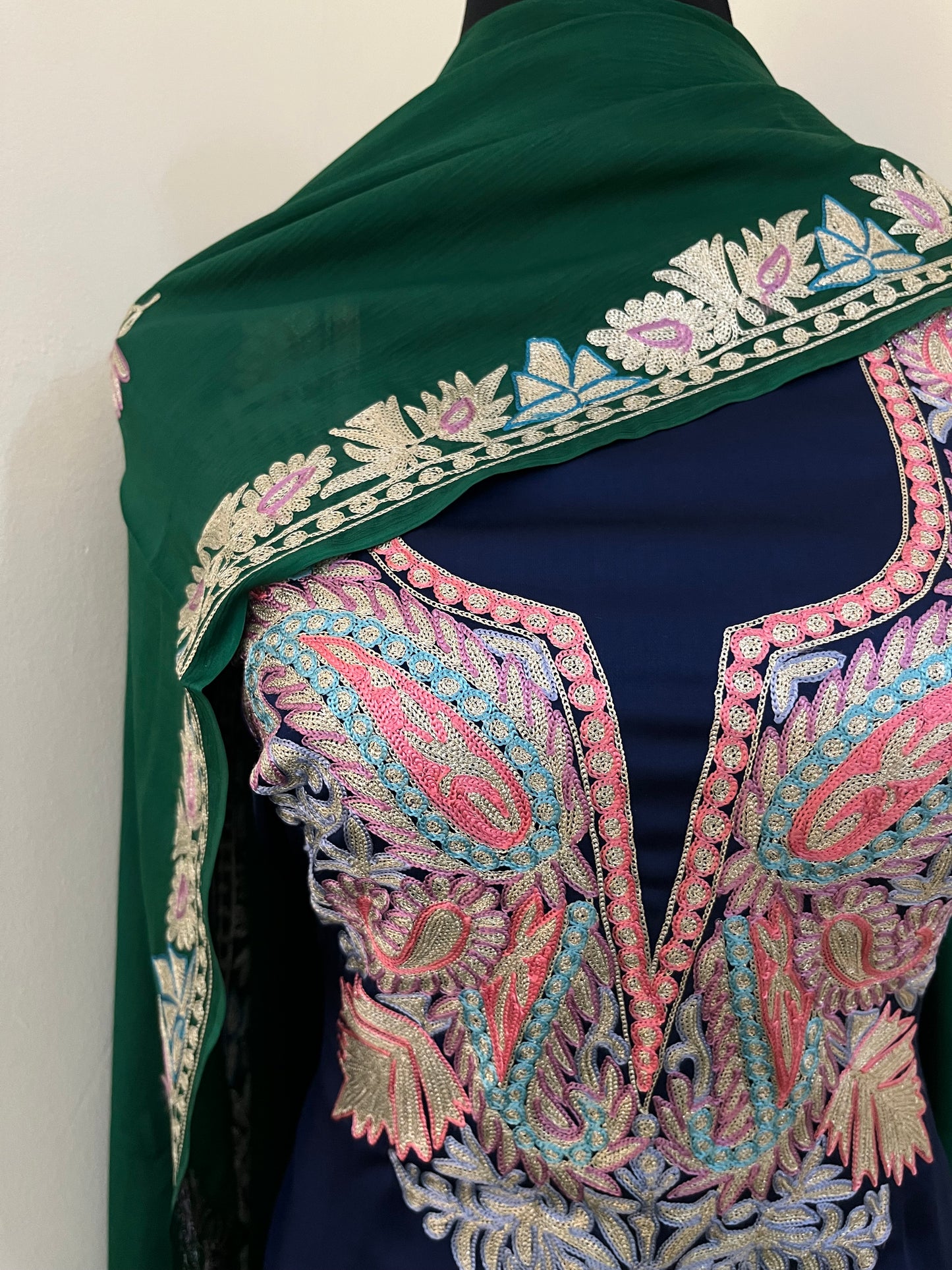Kalaa’ Royal Blue 3D Crape Kashmiri Suit