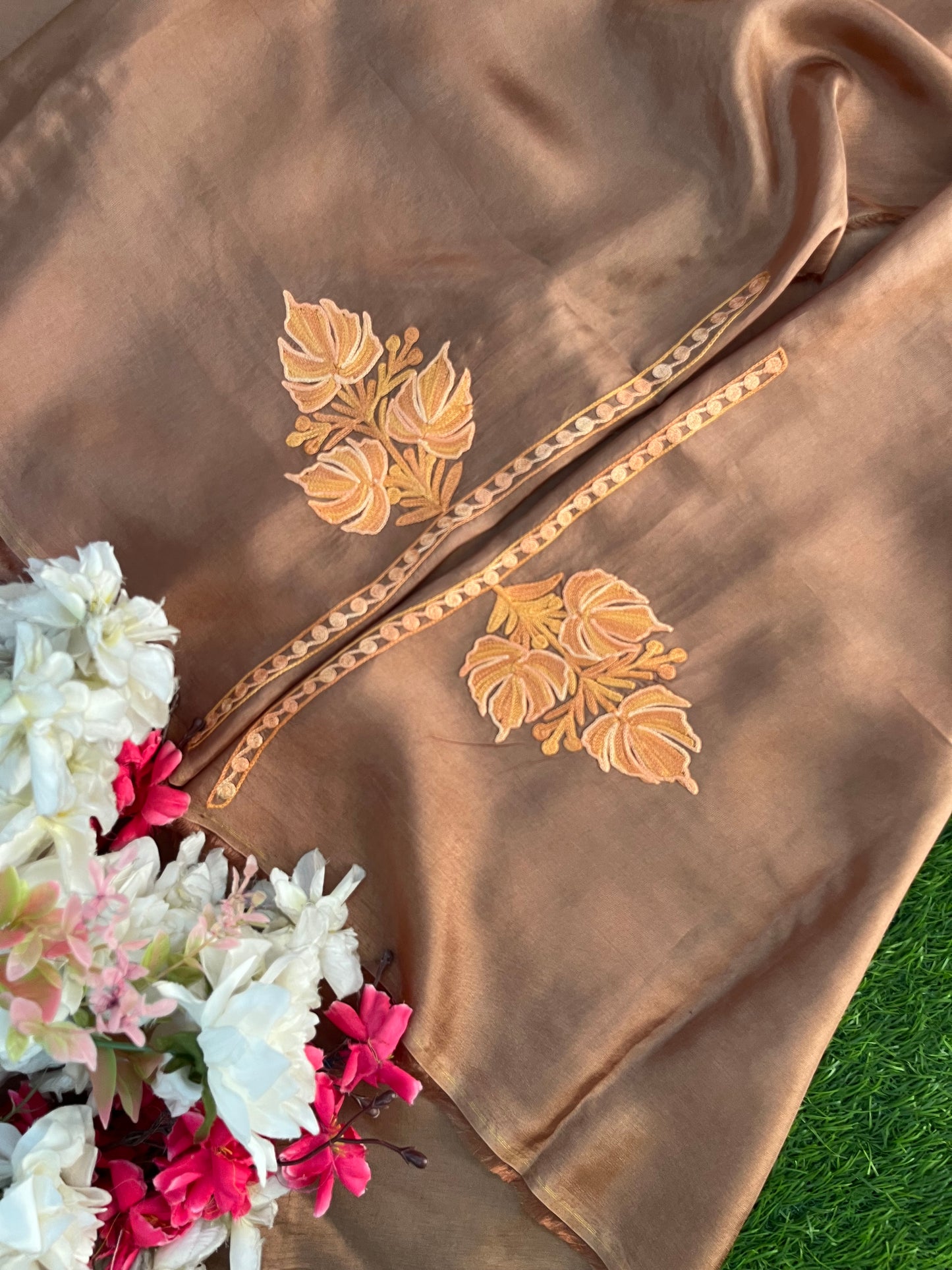 Soft Brown Opada Silk Kashmiri Suit
