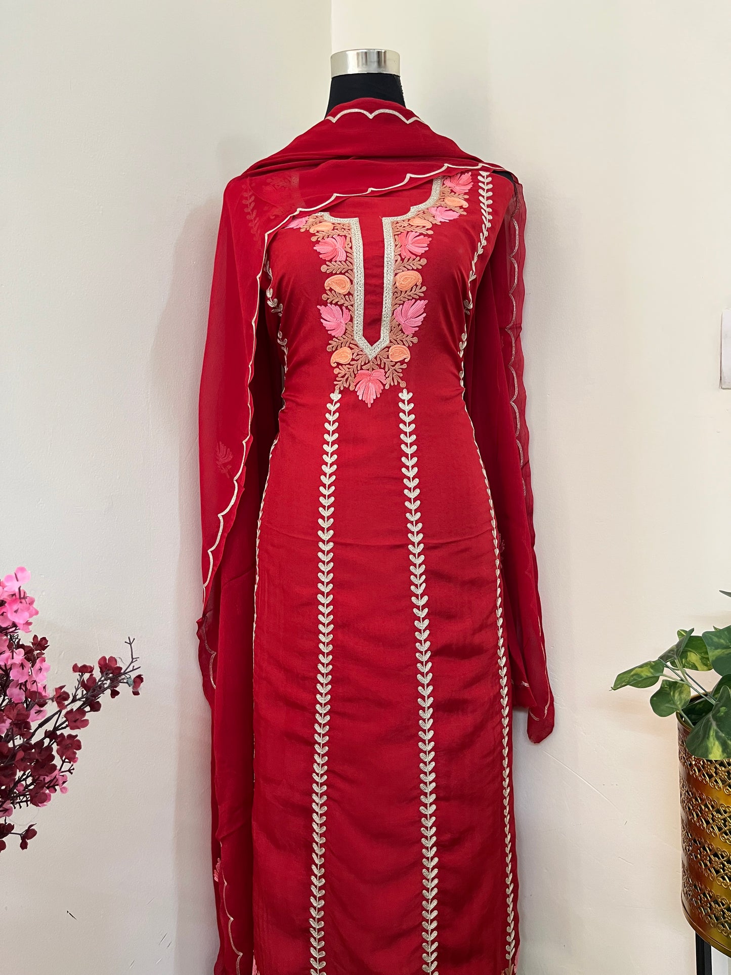 Sanam’ Maroon Silk Aari Embroidered Suit material