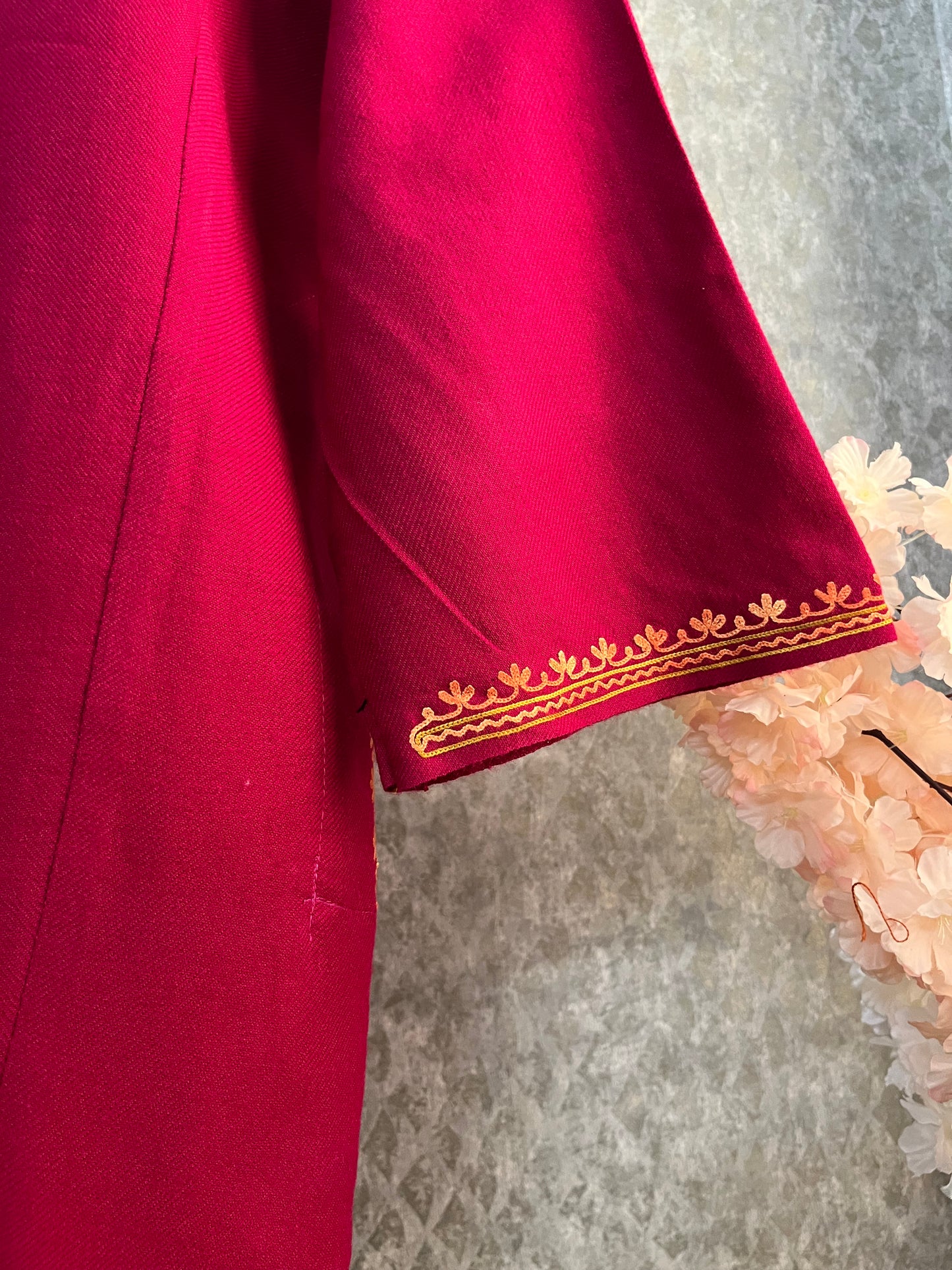 Hot Pink Aari Embroidered Wool Pheran