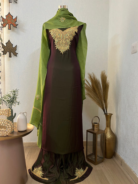 Green Silk Puff Tilla Embroidered Suit