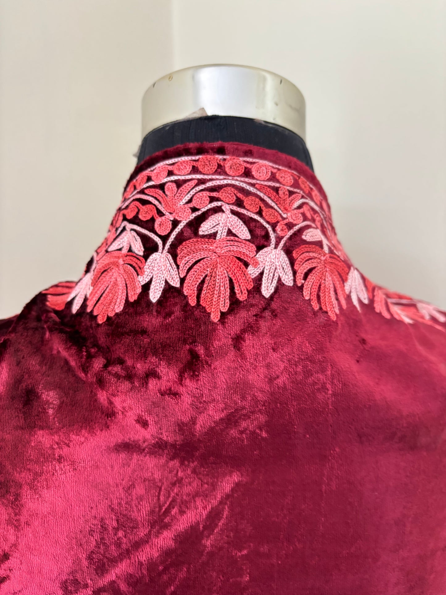 Maroon Aari Embroidered Makhmal Cape