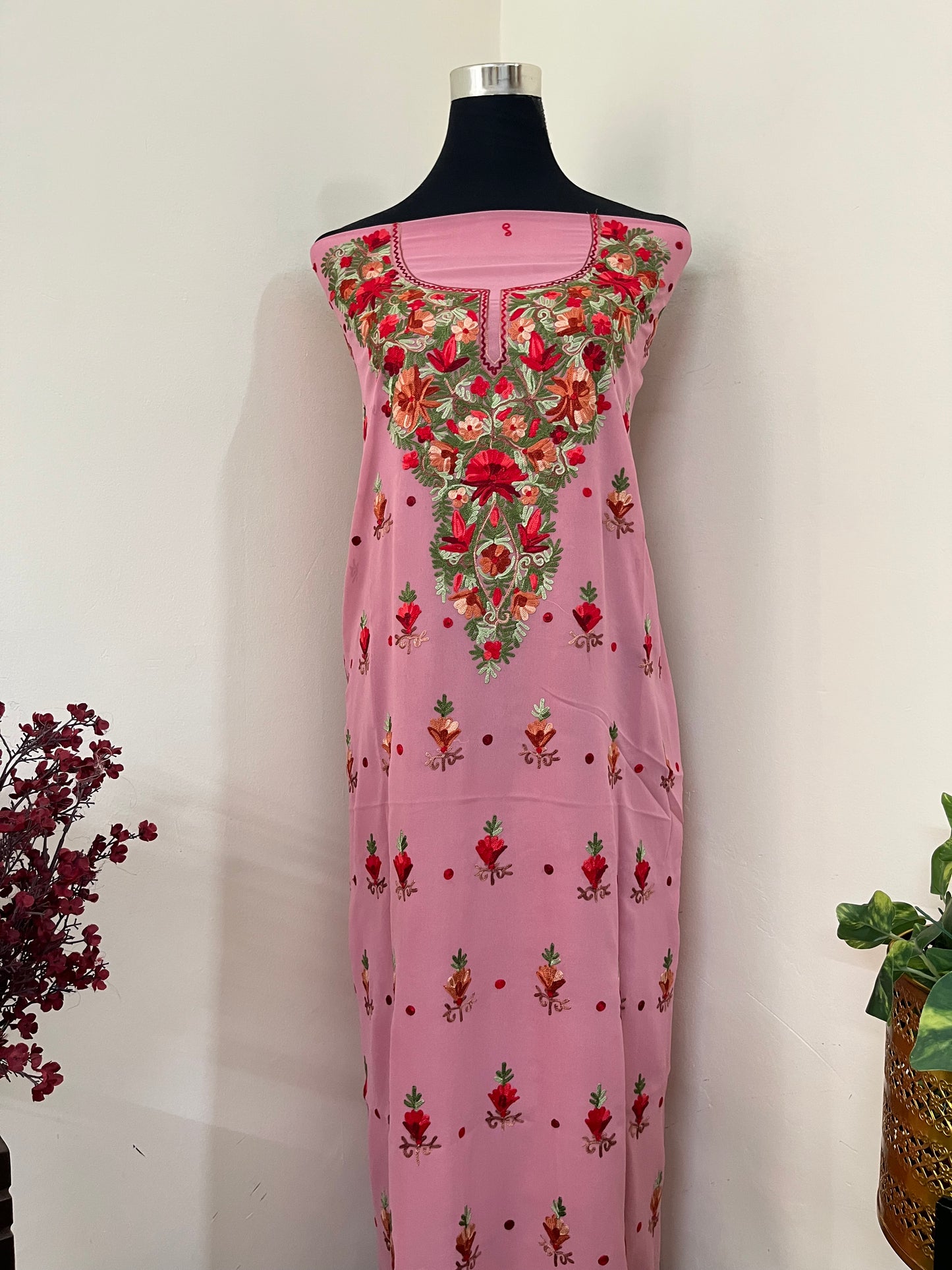Onion Pink Georgette Kashmiri Kurta Material