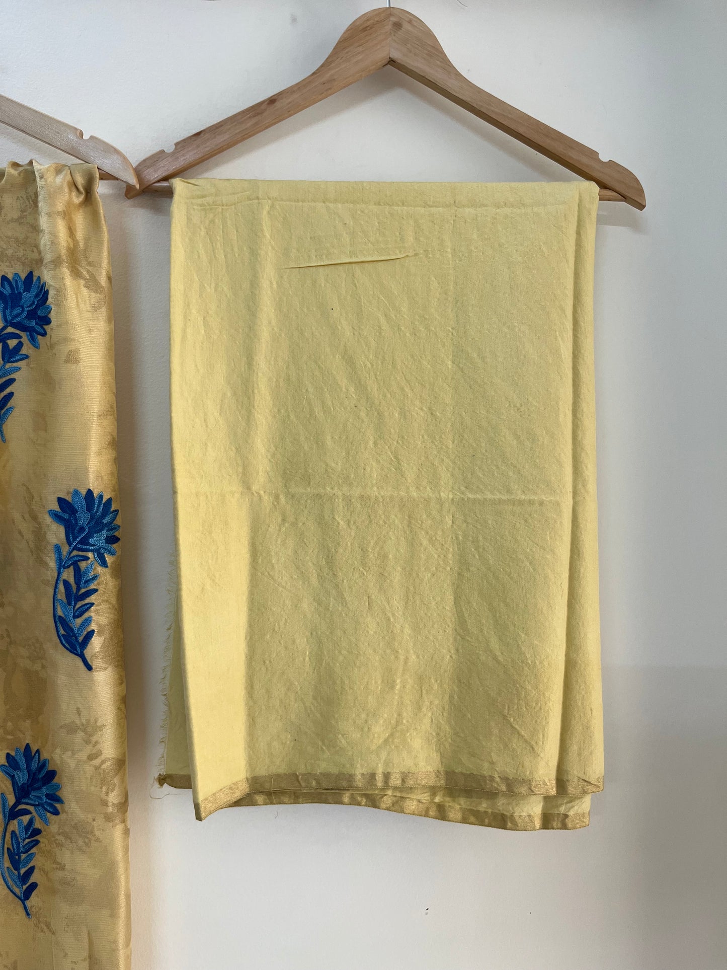 Mustard Gold Self Work Satin Cotton Unstitched Co-ord Set