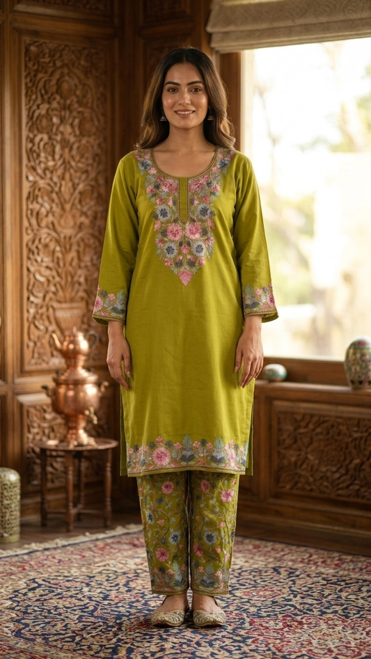 Heena Green Cotton Stitched Co-ord Set(46)