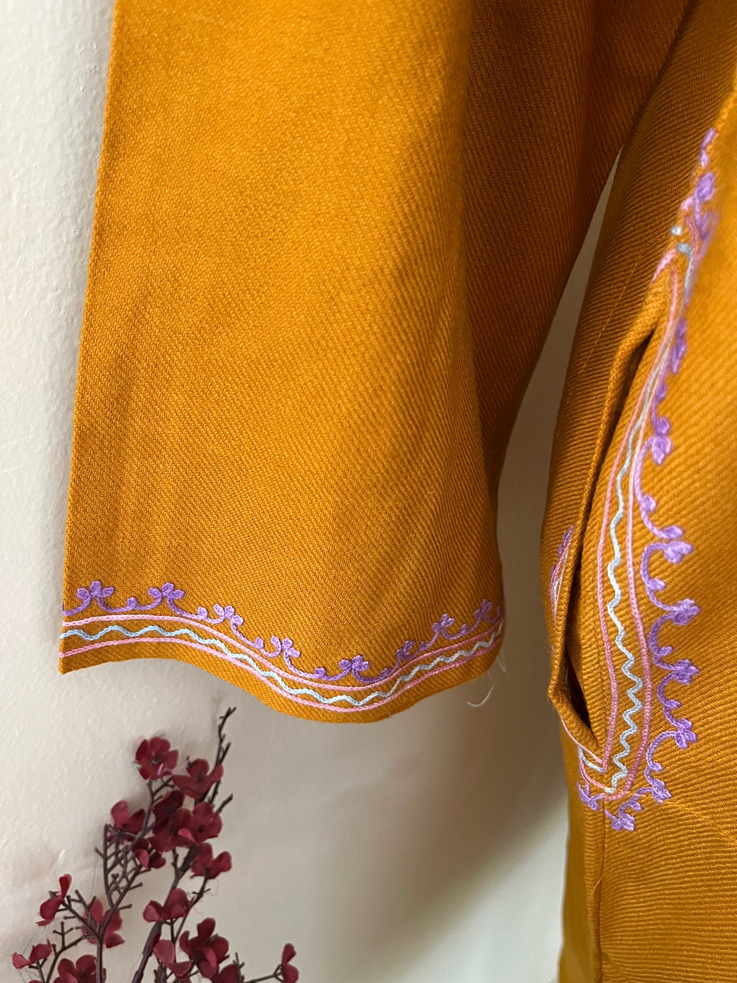 Mustard Aari Embroidered Wool Pheran