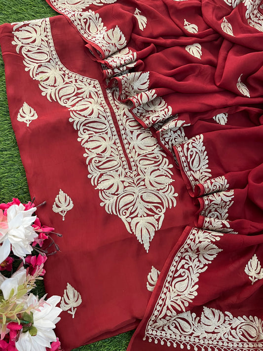 Kalaaโ Maroon Crape Kashmiri Suit
