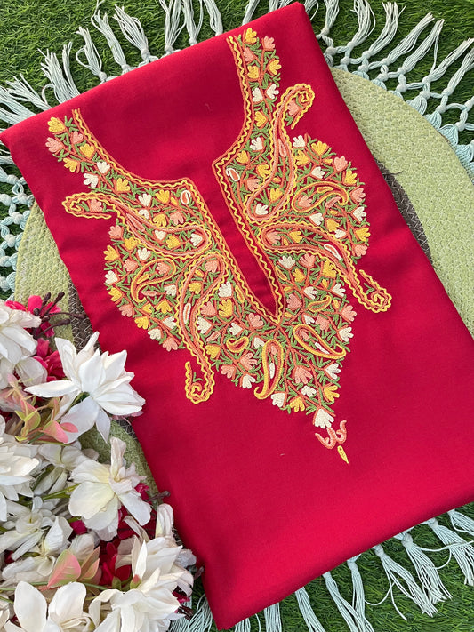 Red Cotton Two Piece Suit (Hand Embroidered)