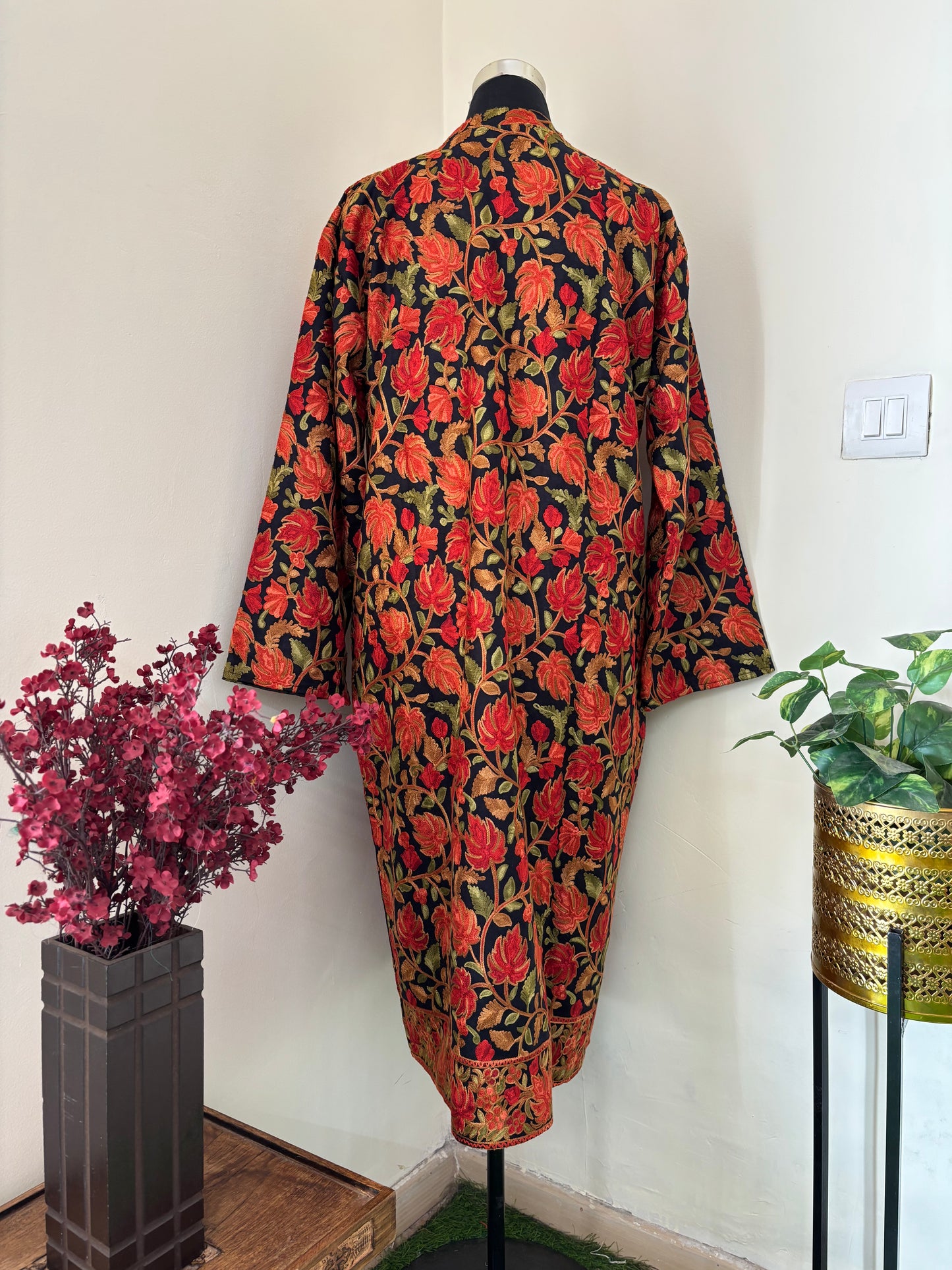 Black Aari Embroidered Pure Wool Jacket XXL