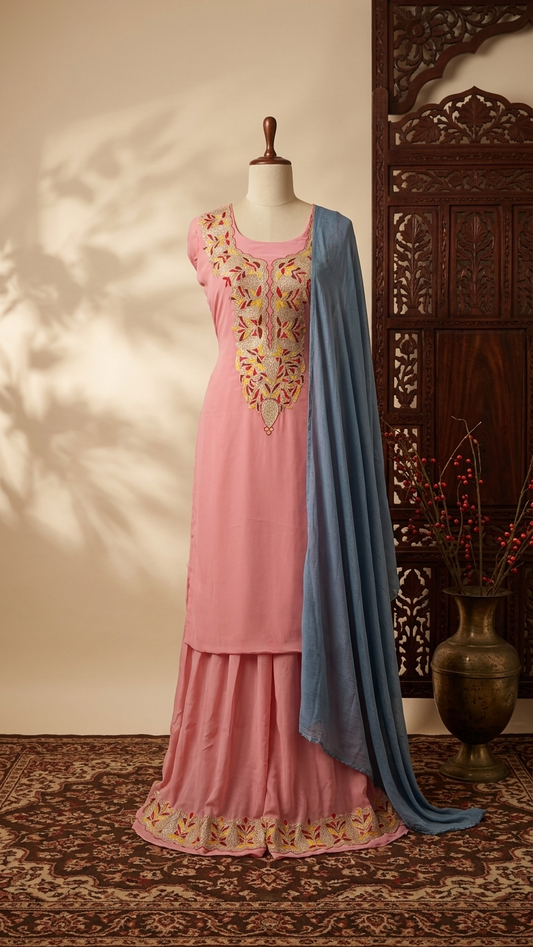 Kalaaโ Soft Pink Crape Kashmiri Suit