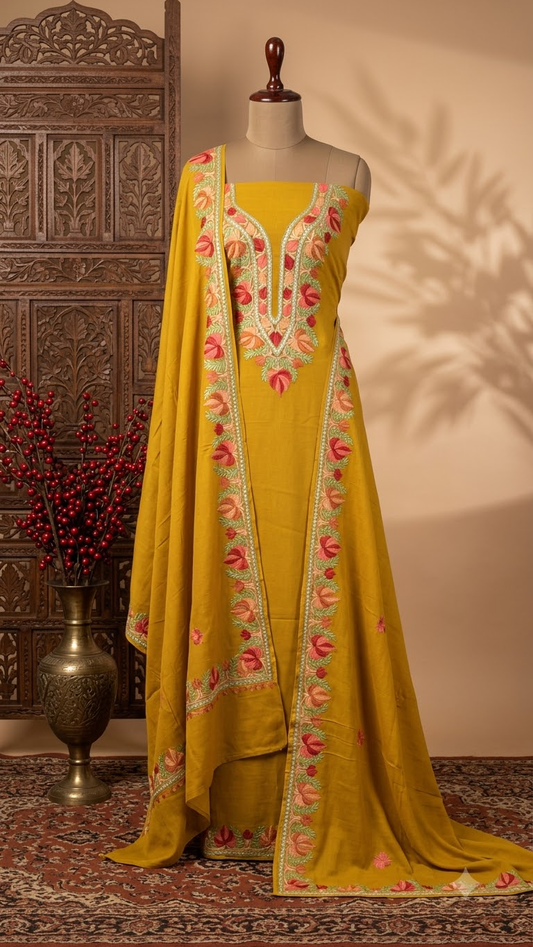 Mustard Yellow Pure Georgette Kashmiri Suit