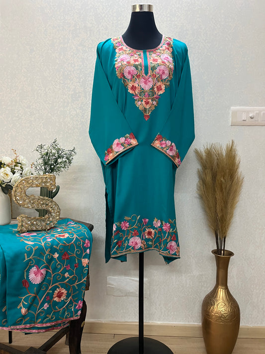 Teal Blue Cotton Stitched Co-ord Set(42)