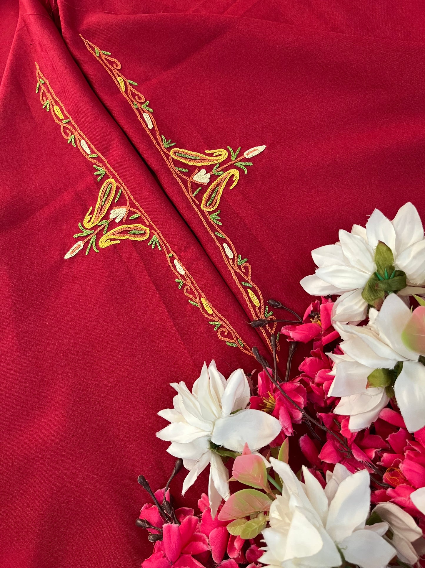 Red Cotton Two Piece Suit (Hand Embroidered)