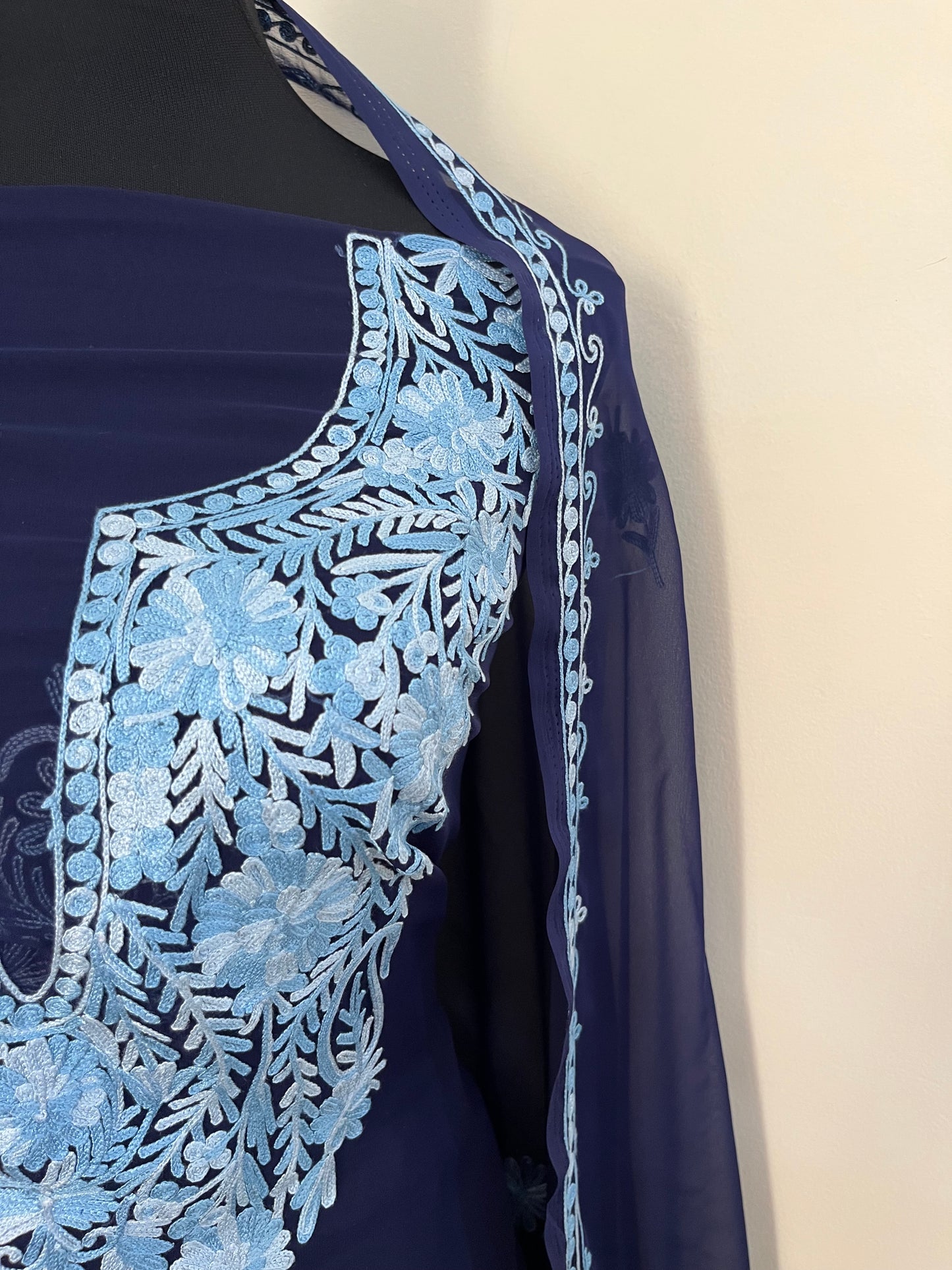 Navy blue Georgette 3 Pc Aari Embroidered Suit Set