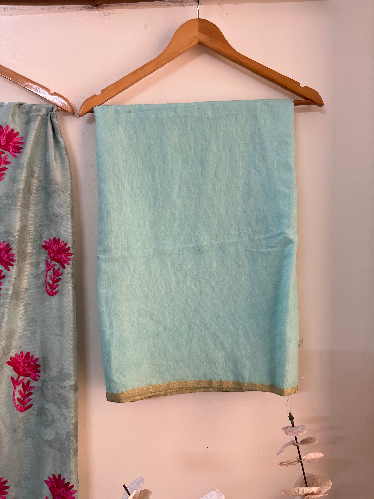 Mint Green Self Work Satin Cotton Unstitched Co-ord Set