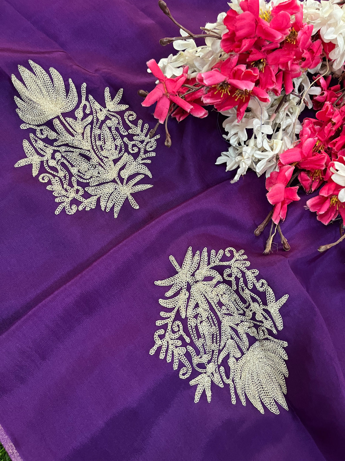 Purple Silk Tilla Kashmiri Suit
