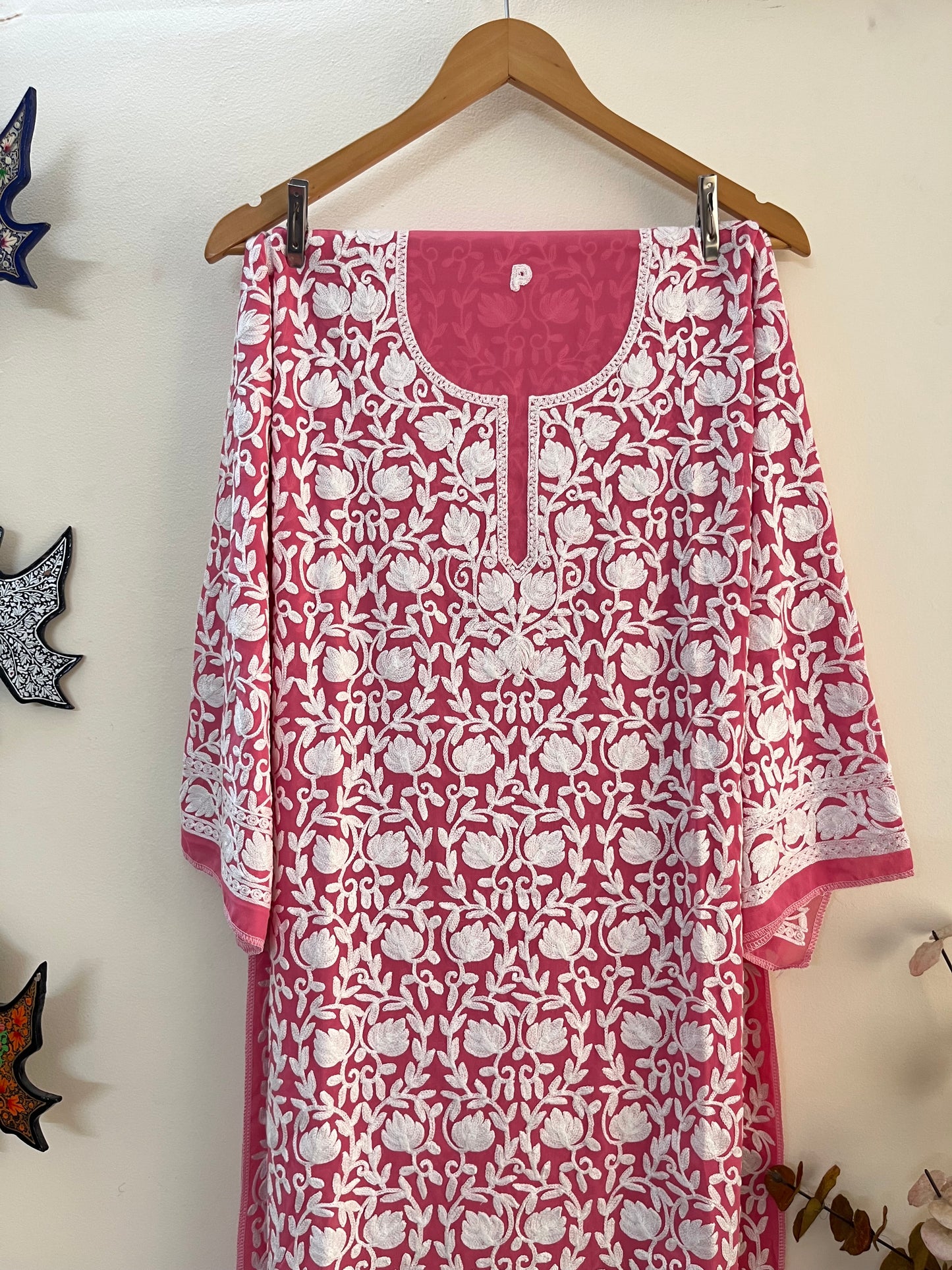 Georgette Front Back Jaal Kashmiri Semi Stitched Kurta