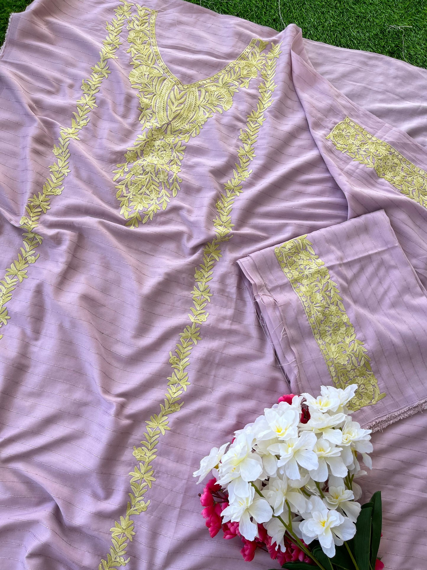 Lavender Muslin Cotton Striped Pattern Unstitched Co-ord Set