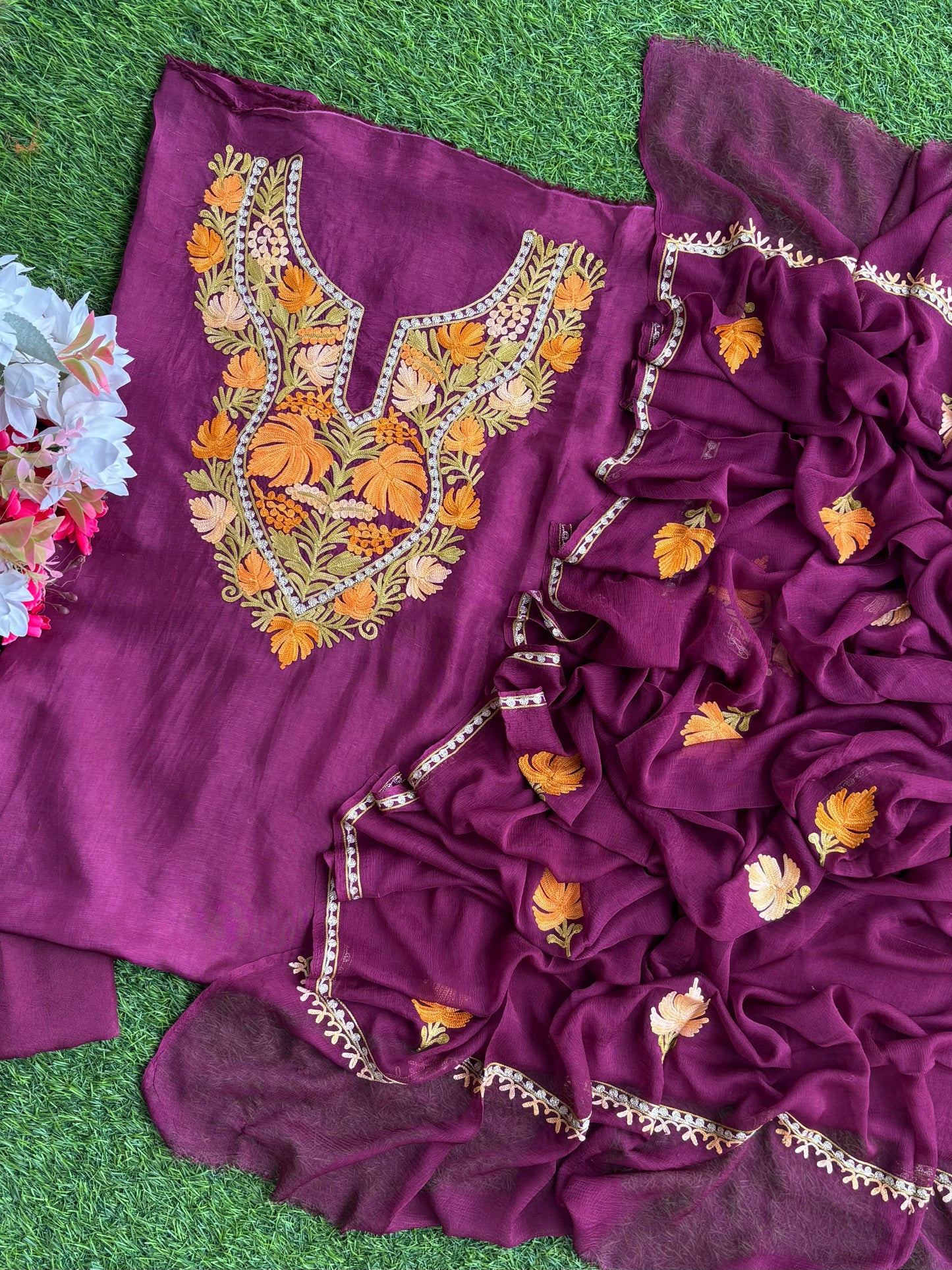 Wine Opada Silk Kashmiri Suits