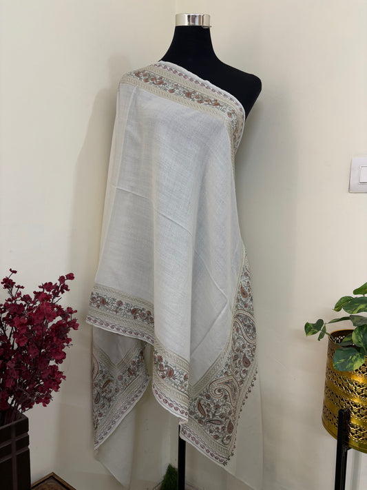 Ivory White Ambi Bael Kashmiri Stole