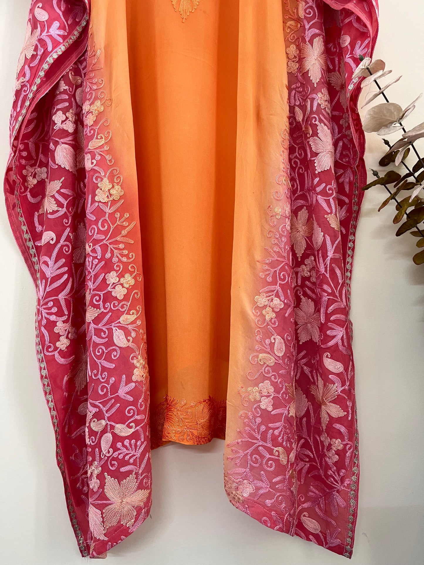 Light Orange Pure Georgette Kashmiri Kaftan