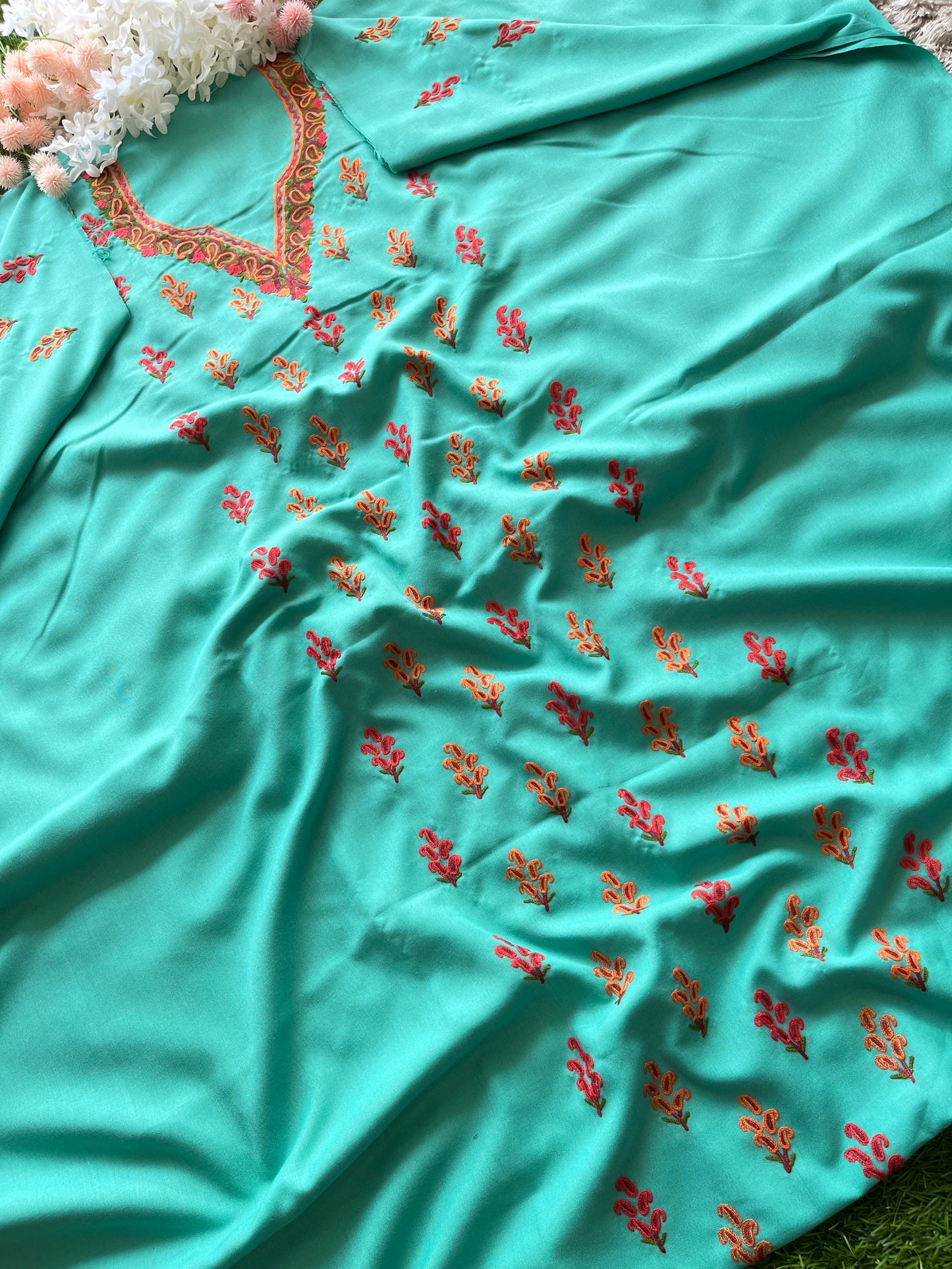 Cotton Pastel Green Two Piece Set (Hand Embroidered)