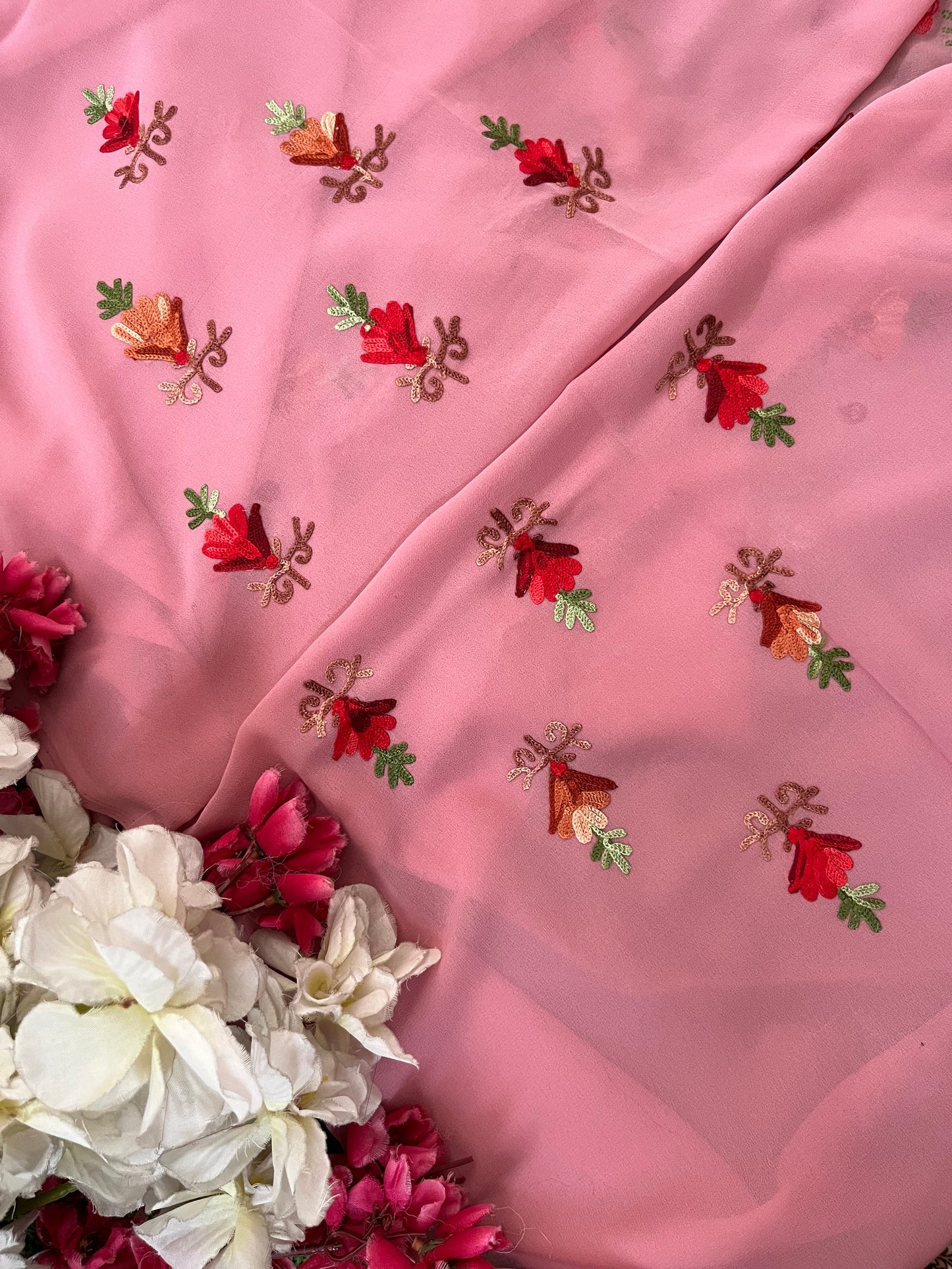 Onion Pink Georgette Kashmiri Kurta Material