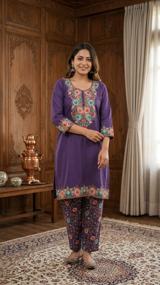 Purple Cotton Stitched Co-ord Set(42)