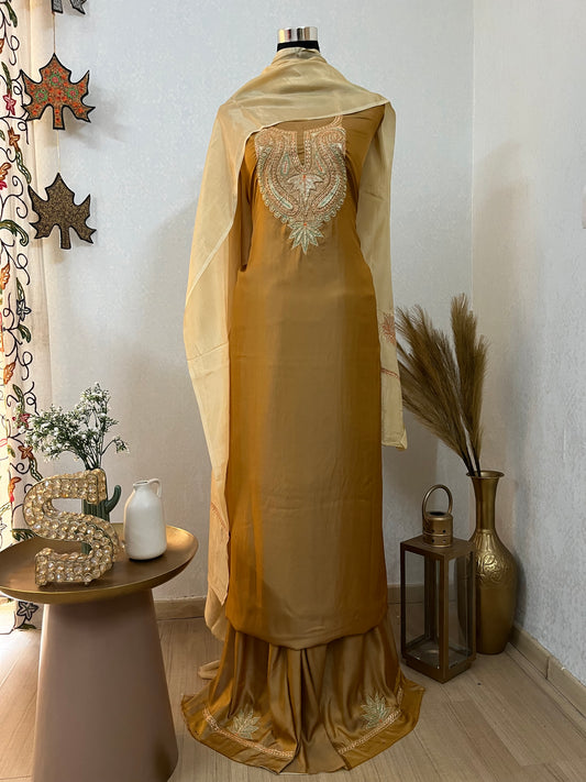 Golden Silk Puff Tilla Embroidered Suit