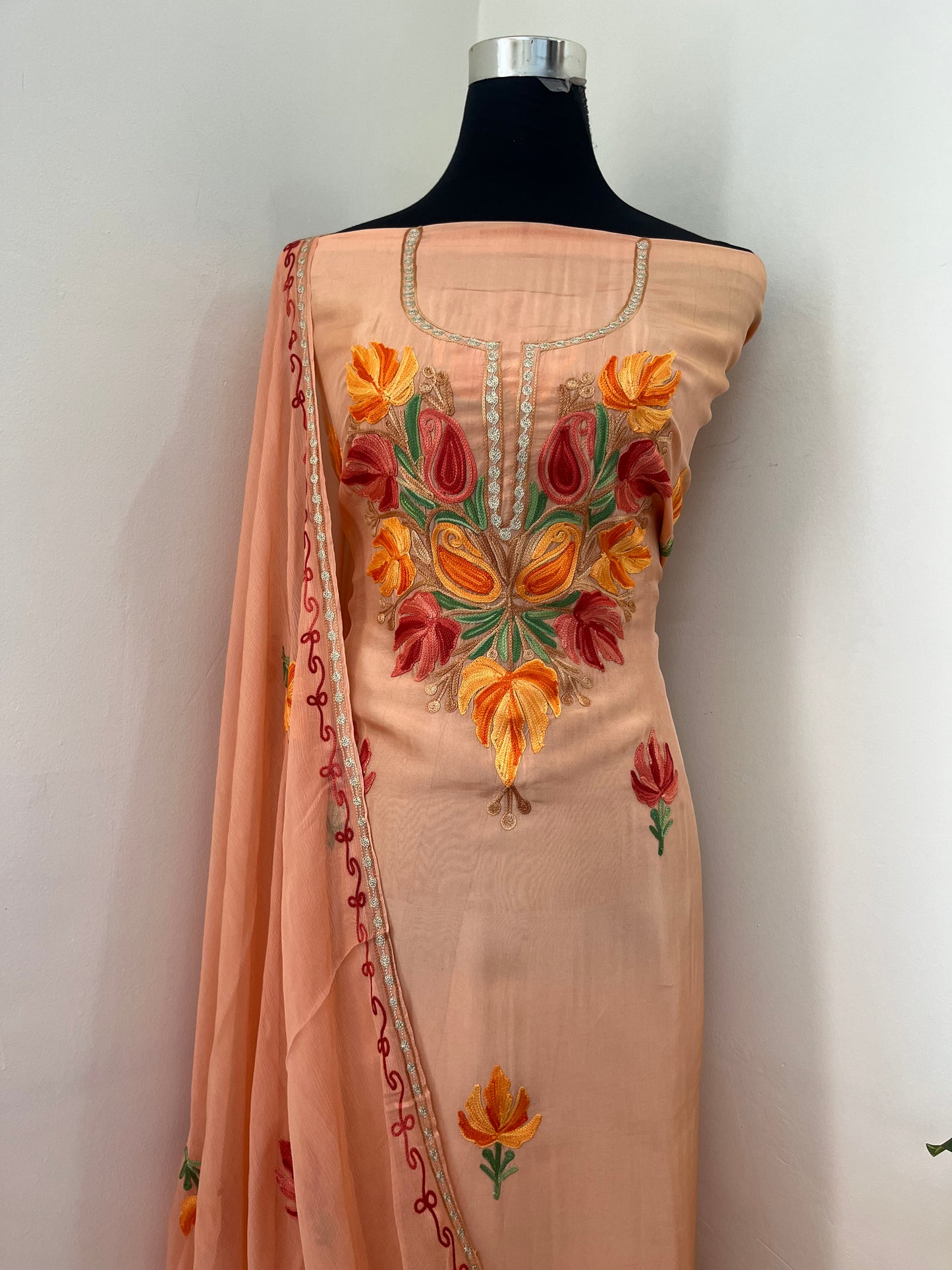 Peach Opada Silk Kashmiri Suit