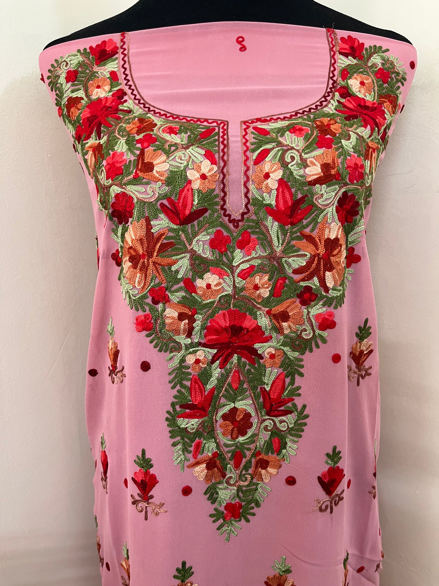 Onion Pink Georgette Kashmiri Kurta Material