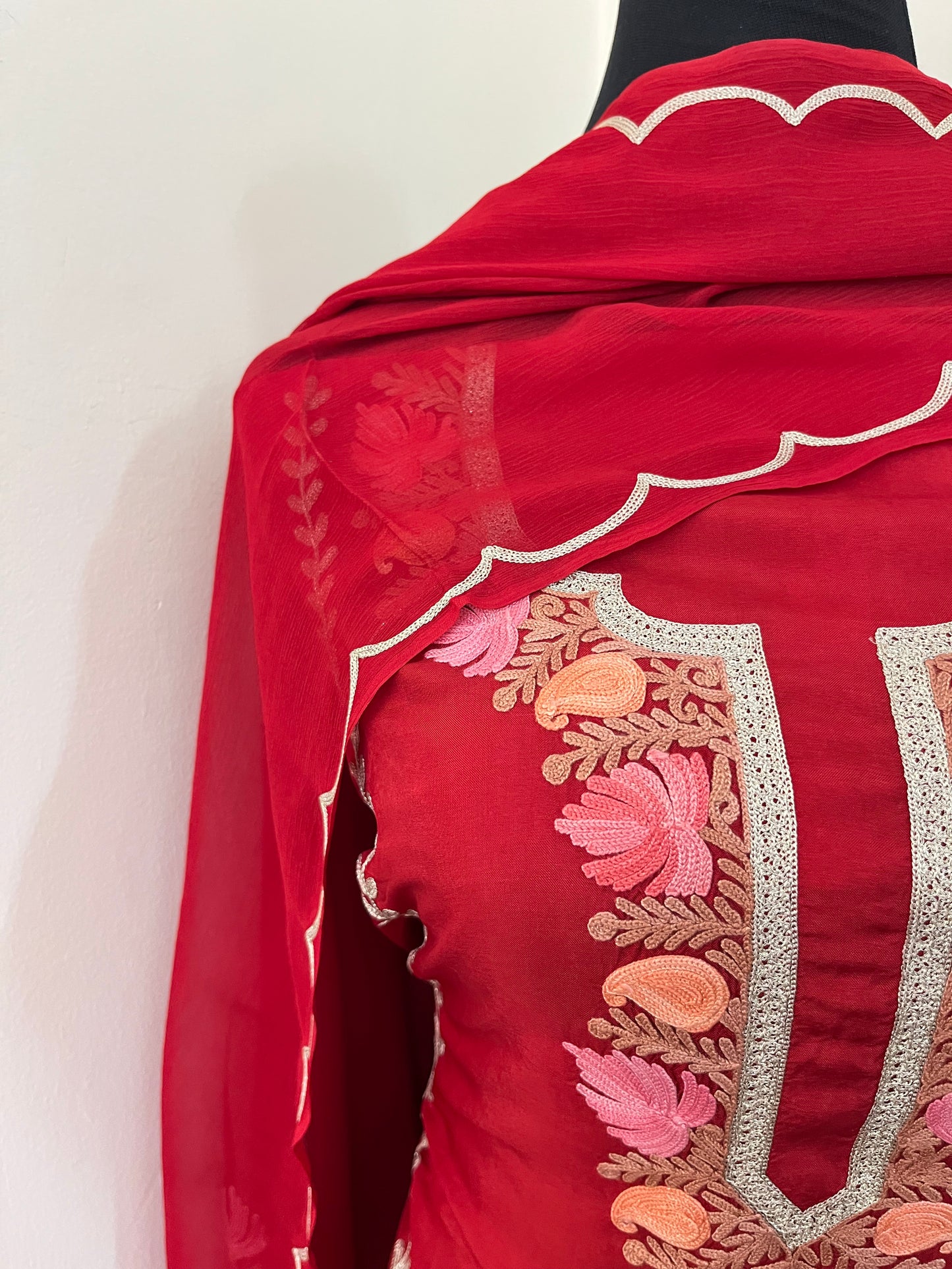Sanam’ Maroon Silk Aari Embroidered Suit material