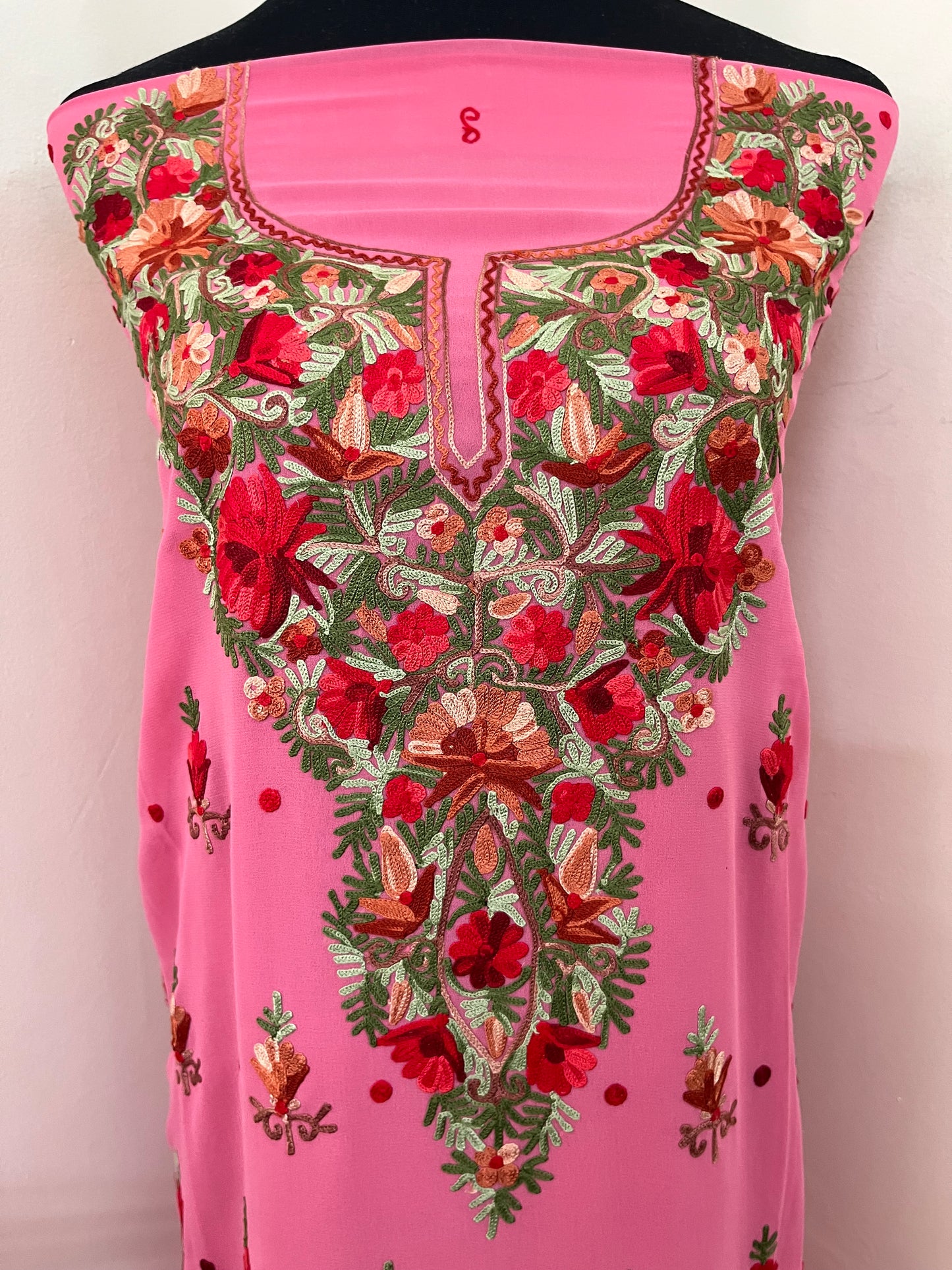 Pink Georgette Kashmiri Kurta Material