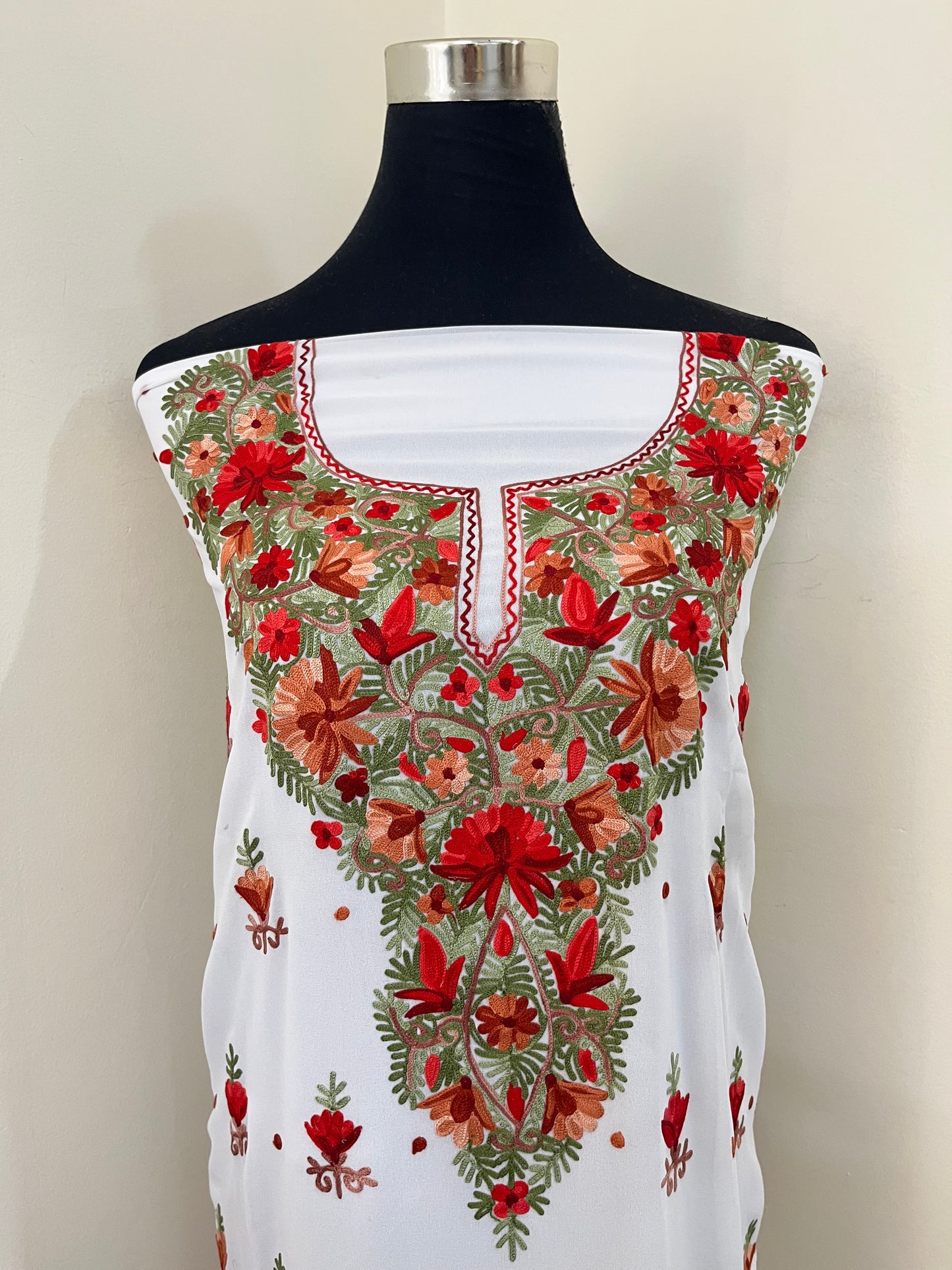Off White Georgette Kashmiri Kurta Material