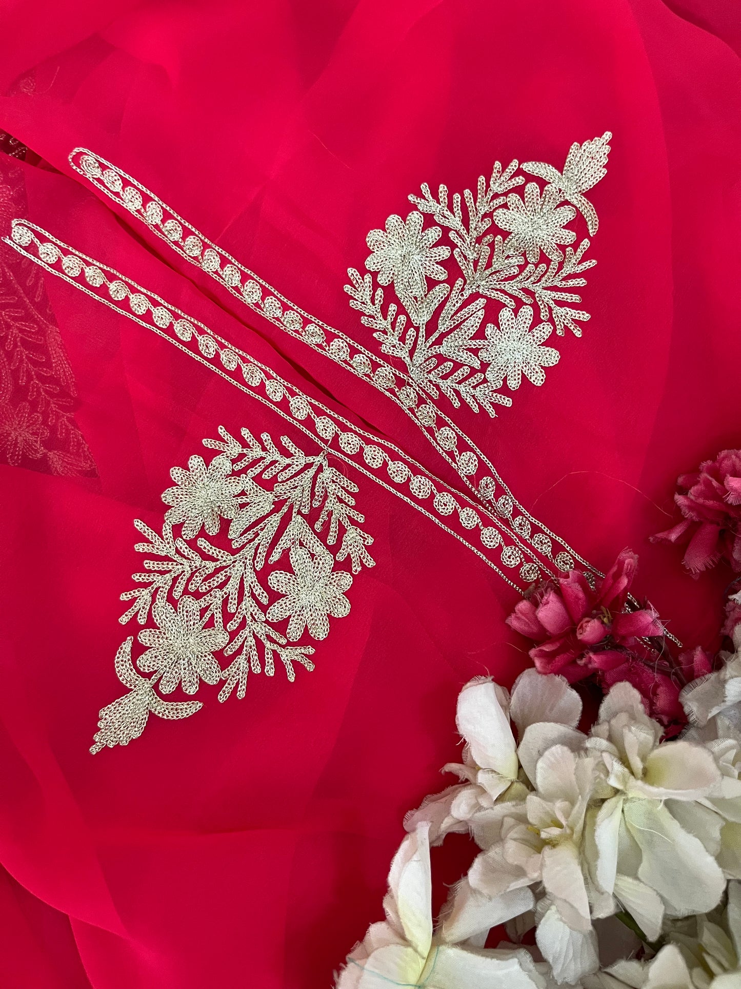 Dark pink Georgette 3pc Kashmiri Tilla Suit