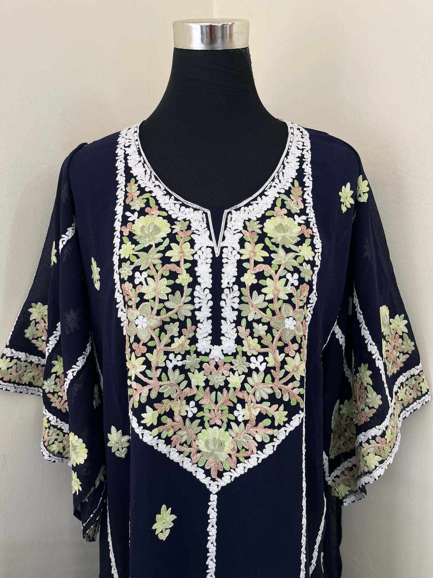 Black Georgette All over Work Aari Embroidered Unstitched Kurta