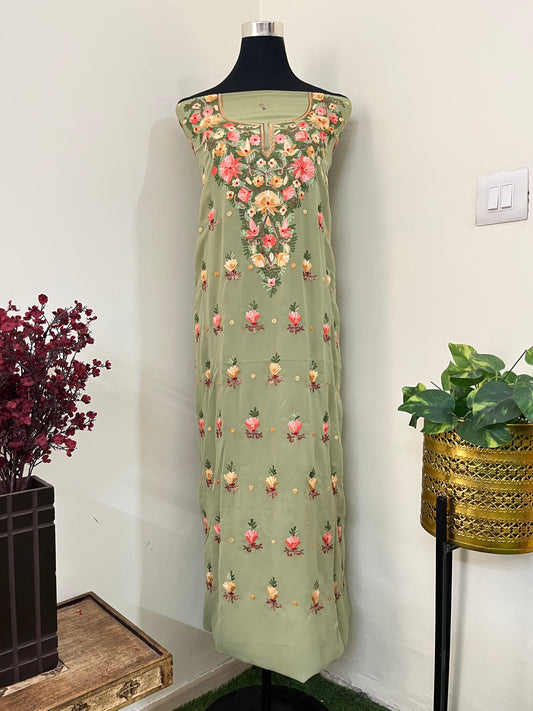 Pastel Green Georgette Kashmiri Kurta Material