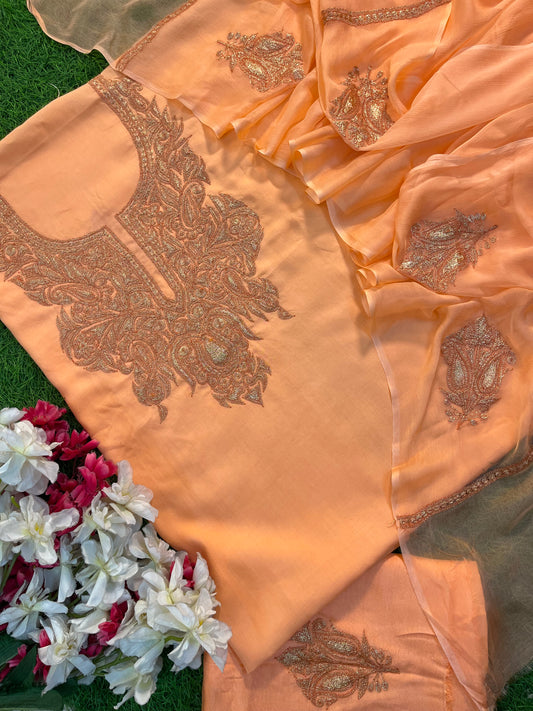 ‘Kalaa’ Peach Muslin Silk Tilla Embroidered Suit