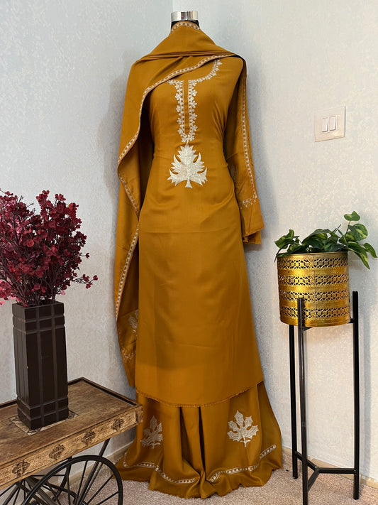 Mustard Orange Tilla Kashmiri Woollen Suit