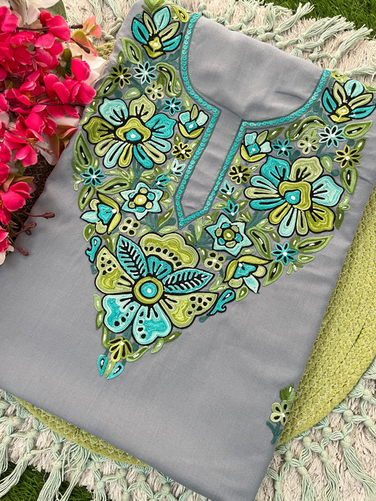 Grey Cotton Unstitched Cord Set