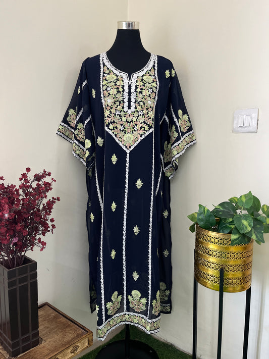 Black Georgette All over Work Aari Embroidered Unstitched Kurta