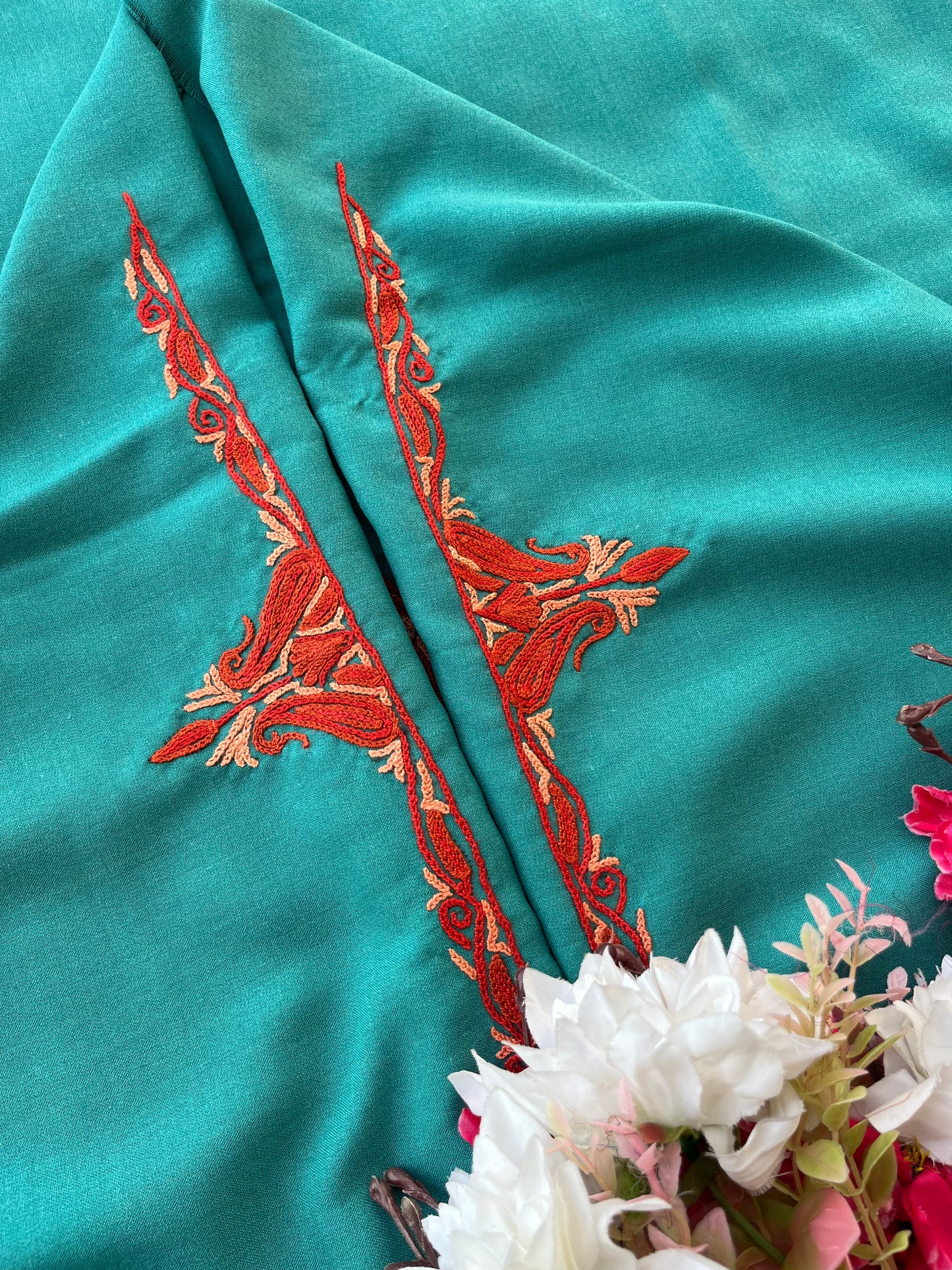 Green Cotton Two Piece Suit (Hand Embroidered)