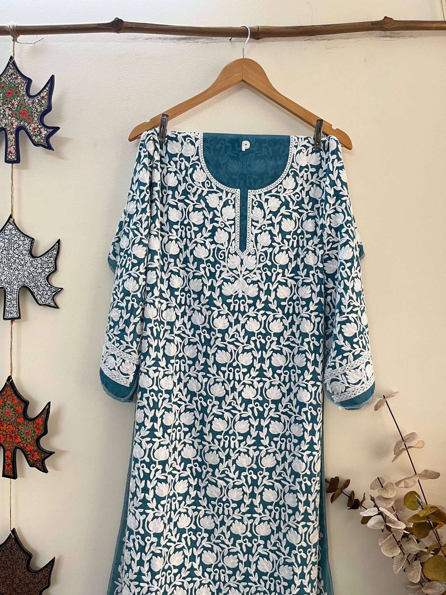 Georgette Front Back Jaal Kashmiri Semi Stitched Kurta