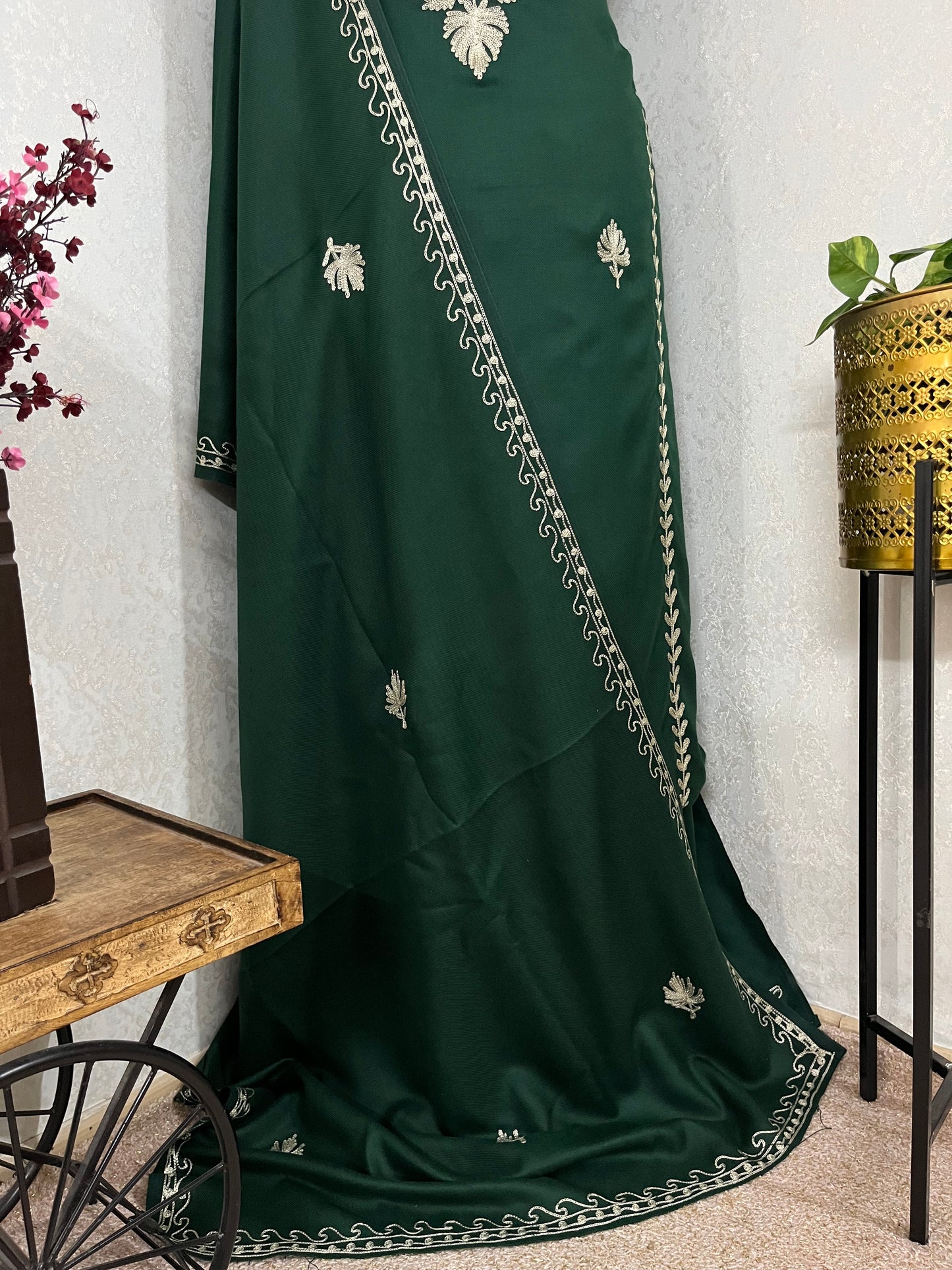 Bottle Green Tilla Embroidered 3pc Suit Stole