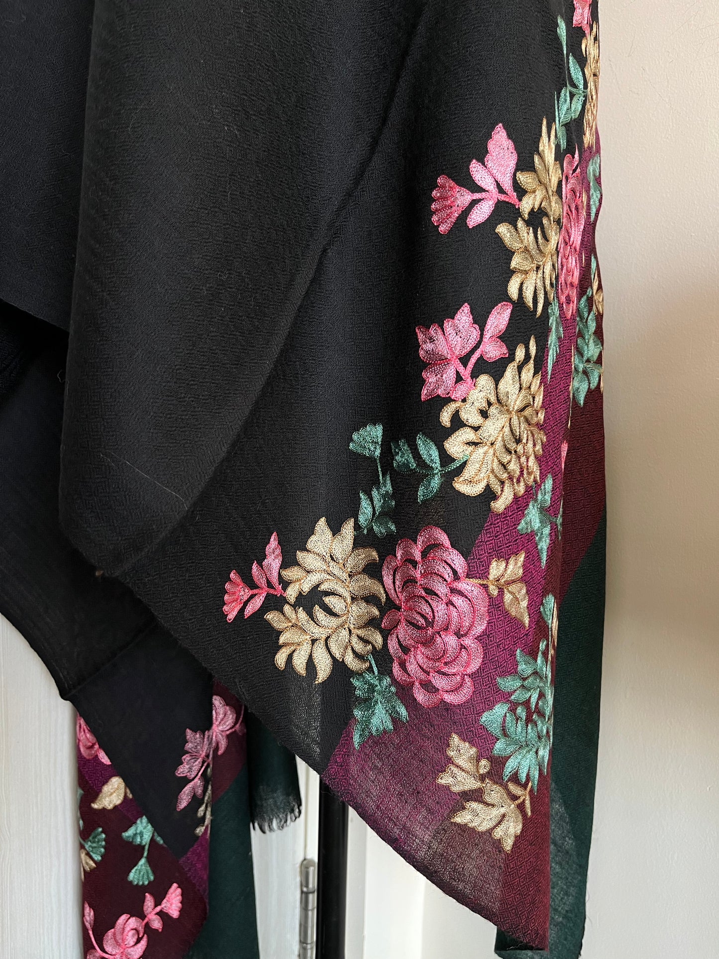 Black Fine Wool Kashmiri Embroidered stoles