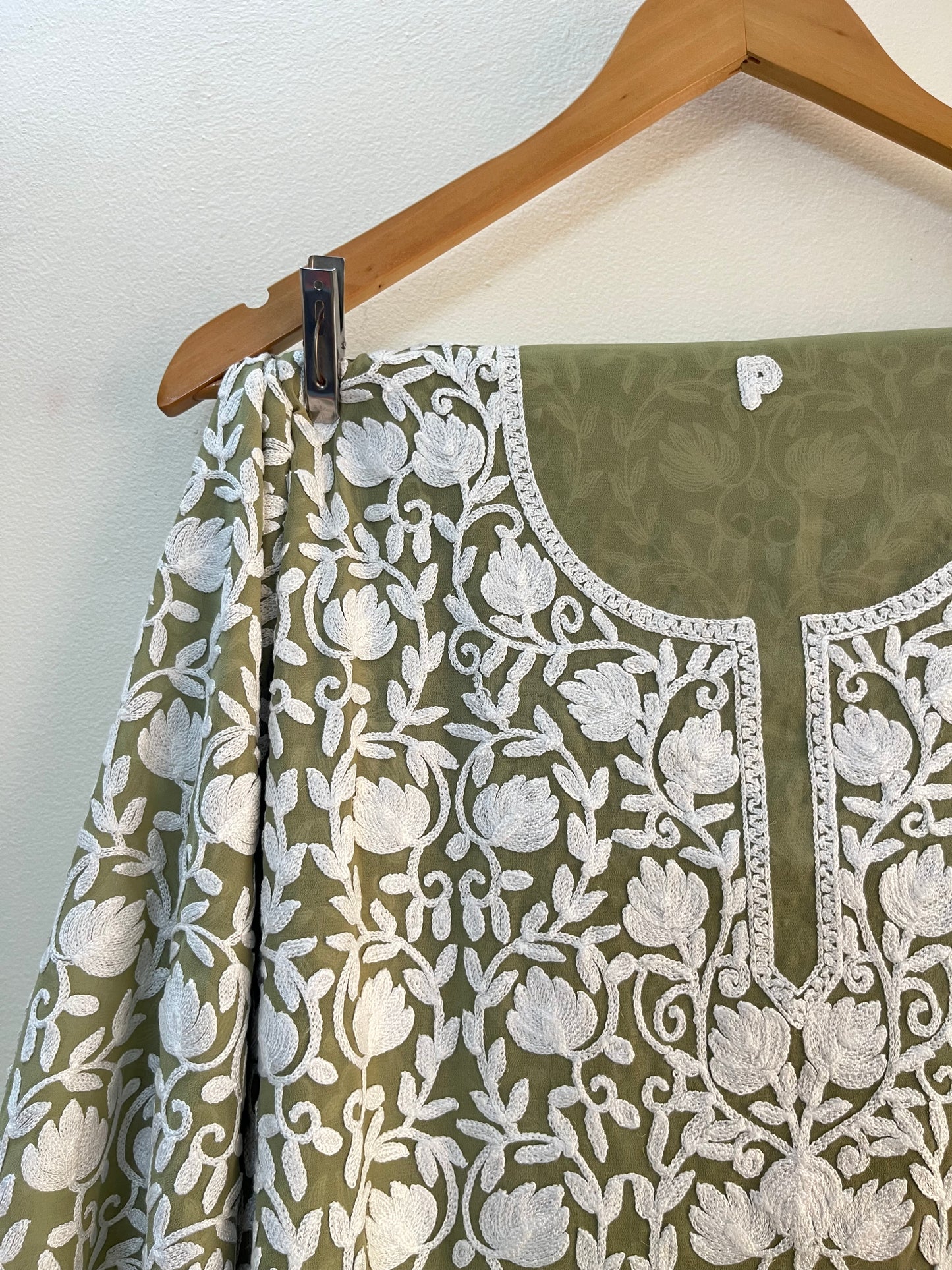 Georgette Front Back Jaal Kashmiri Semi Stitched Kurta