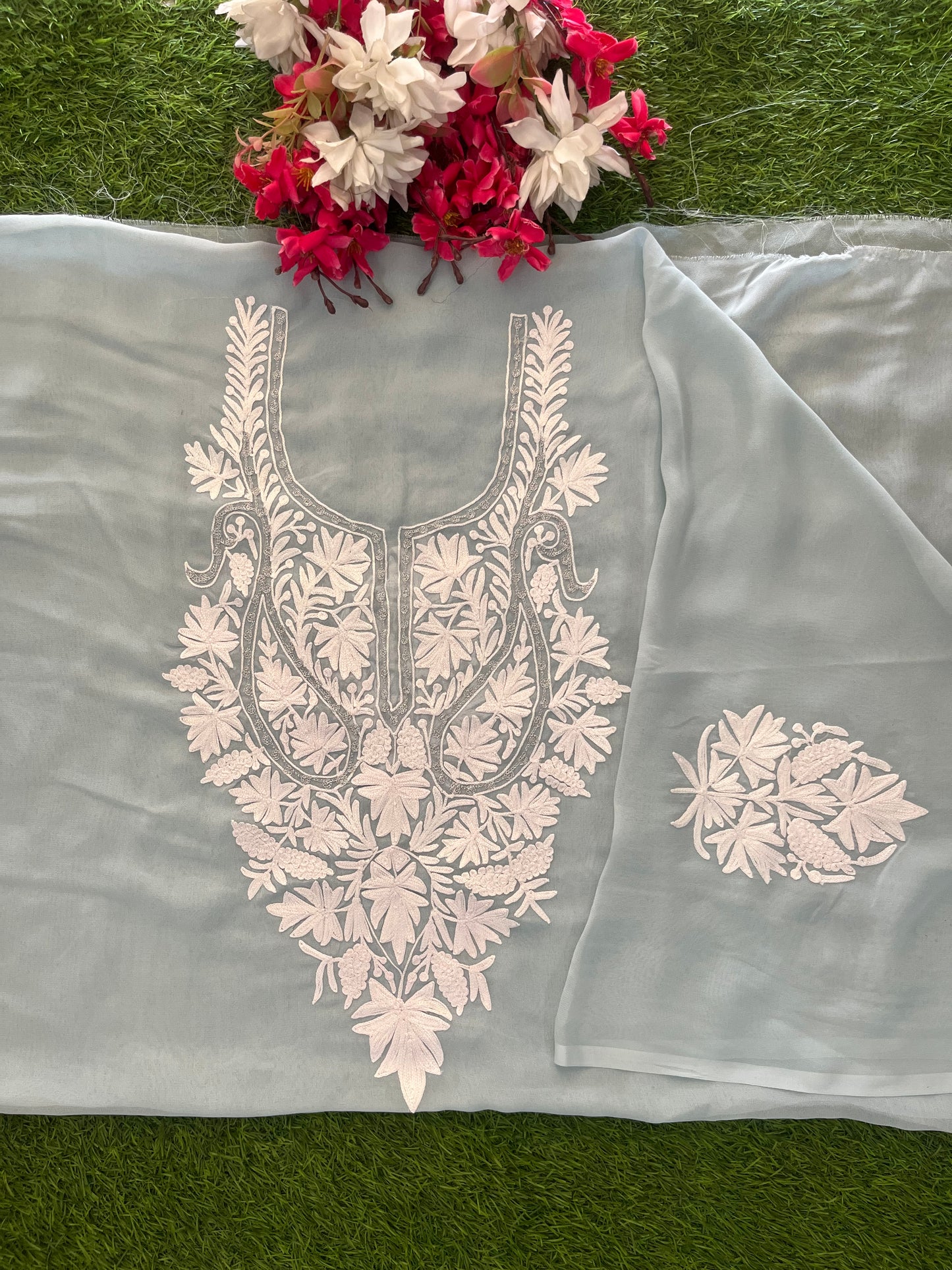 Soft Blue Georgette Kashmiri Kurta Material