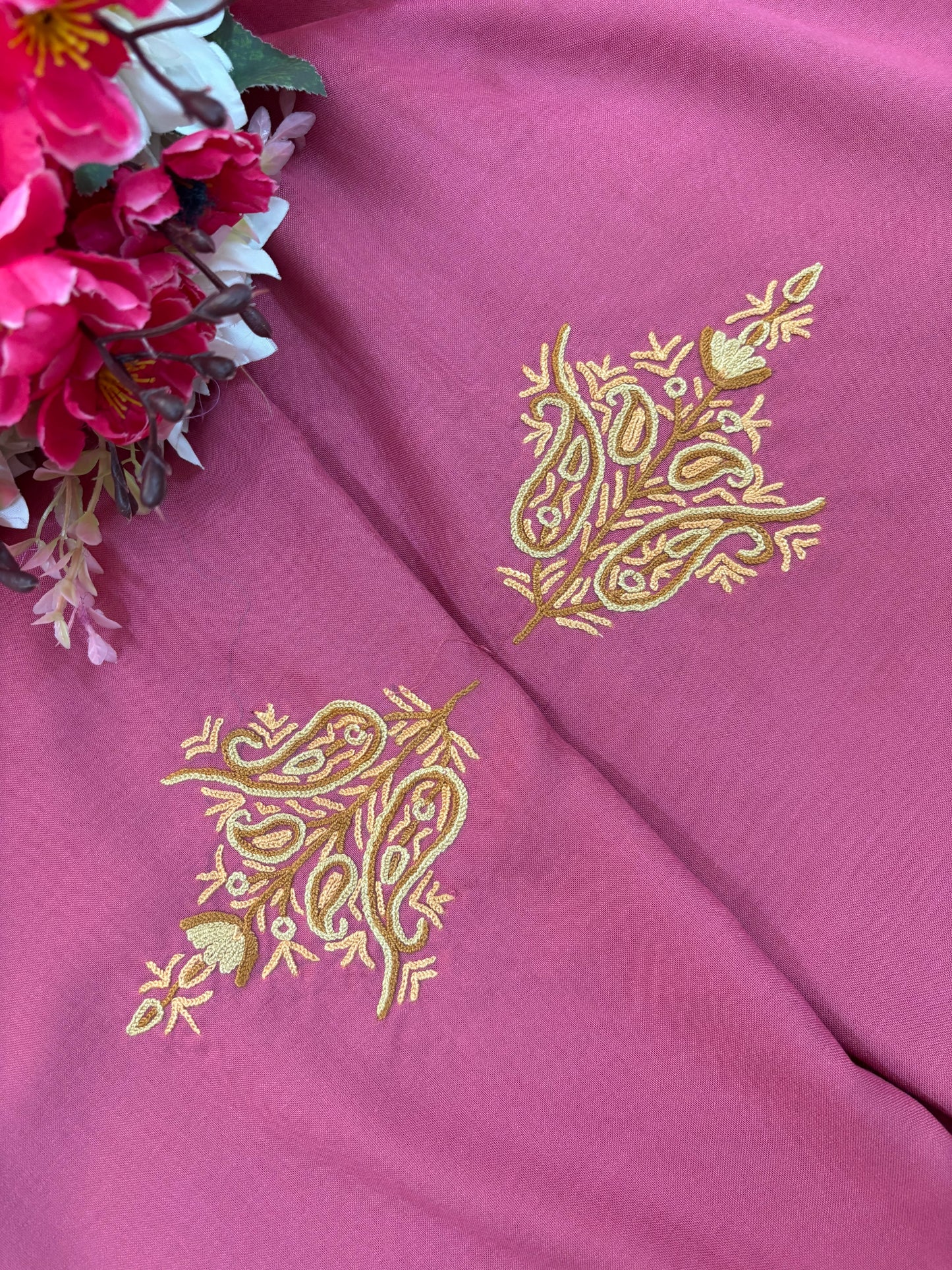 Pink Cotton Cord Set (Hand Embroidered)